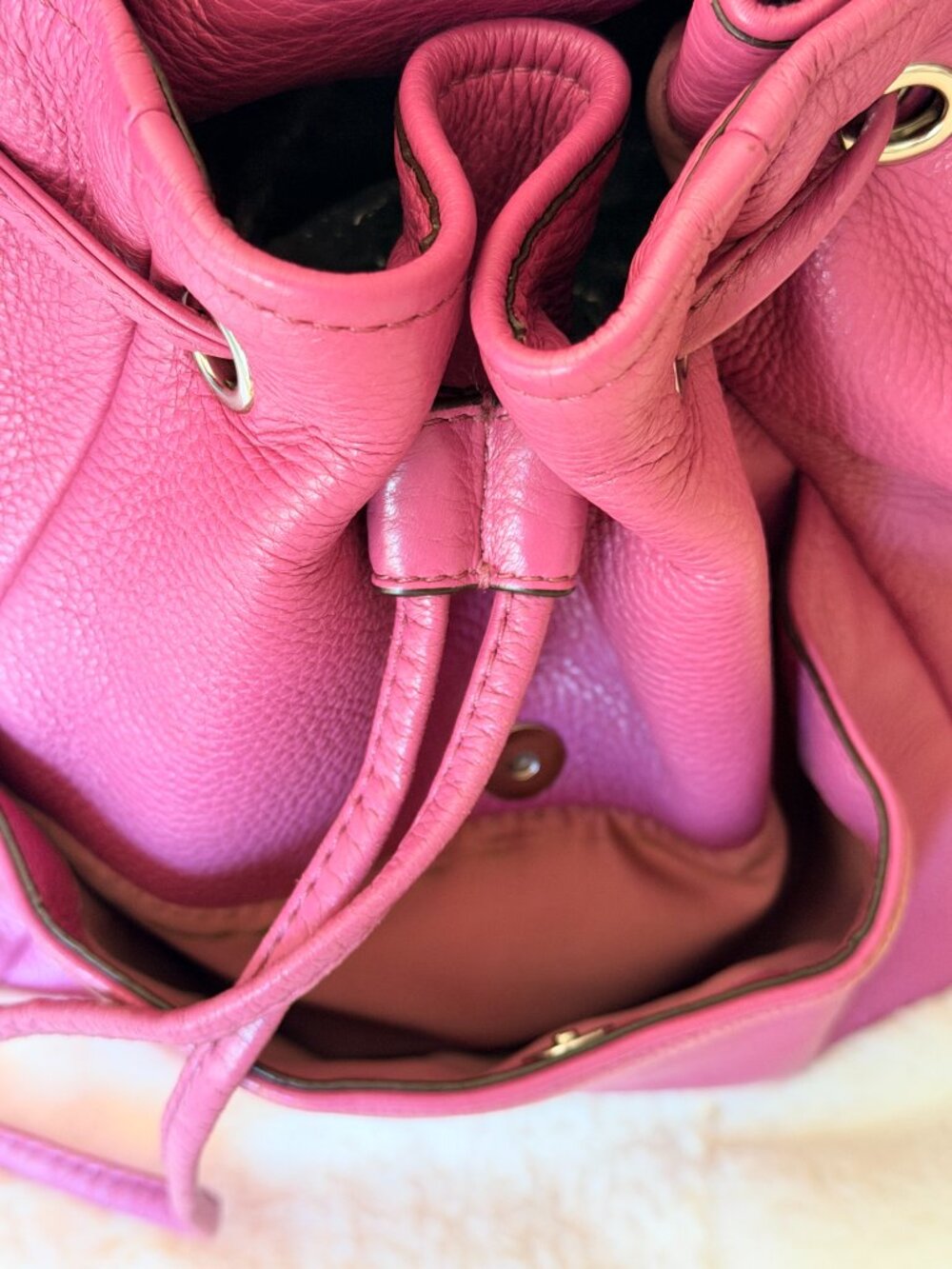 Coach Pebbled Leather Drawstring Bucket Bag - Raspberry Pink - Picture 6 of 13